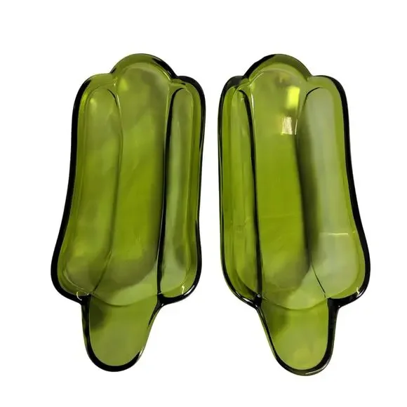Green Glass Banana Boat Dishes Set of 2 Classic Indiana Glass 9” Vintage Dessert - Picture 1 of 4